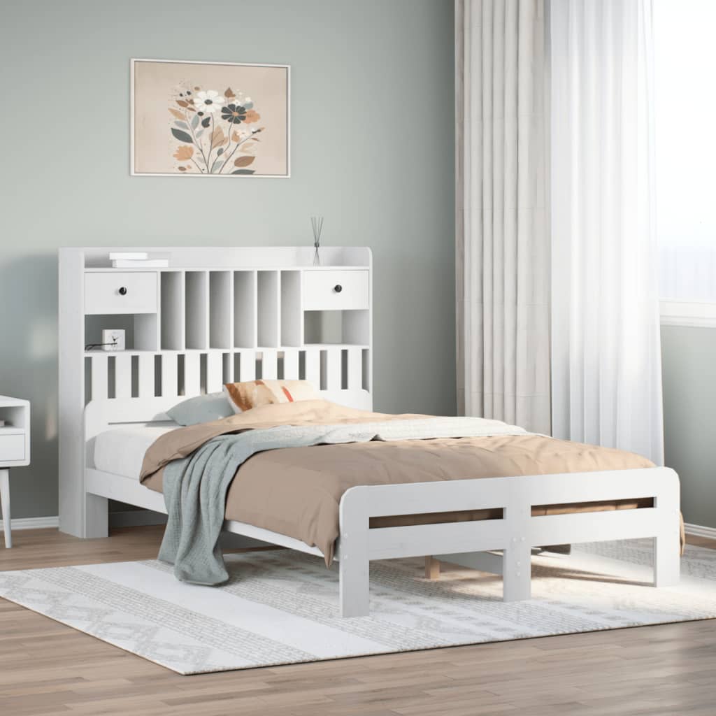 Bed met boekenkast zonder matras grenenhout wit 135x190 cm is nu te koop bij PeponiXL, paradijselijk wonen!