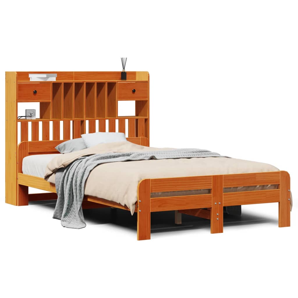 Bed met boekenkast zonder matras grenenhout wasbruin 135x190 cm is nu te koop bij PeponiXL, paradijselijk wonen!
