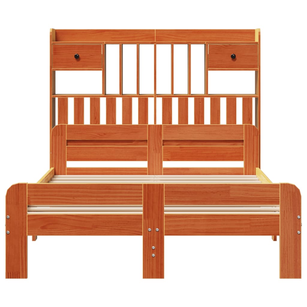 Bed met boekenkast zonder matras grenenhout wasbruin 135x190 cm is nu te koop bij PeponiXL, paradijselijk wonen!