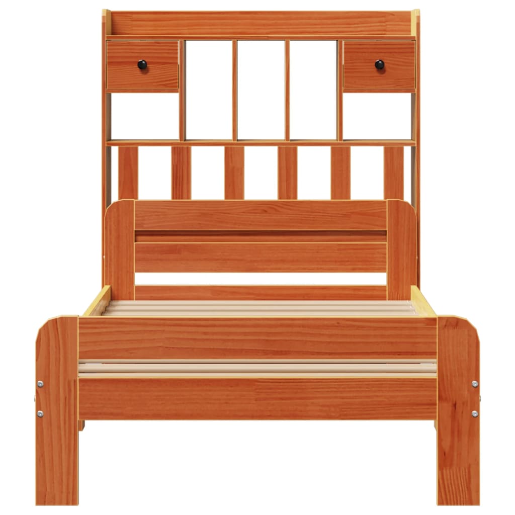 Bed met boekenkast zonder matras grenenhout wasbruin 75x190 cm is nu te koop bij PeponiXL, paradijselijk wonen!