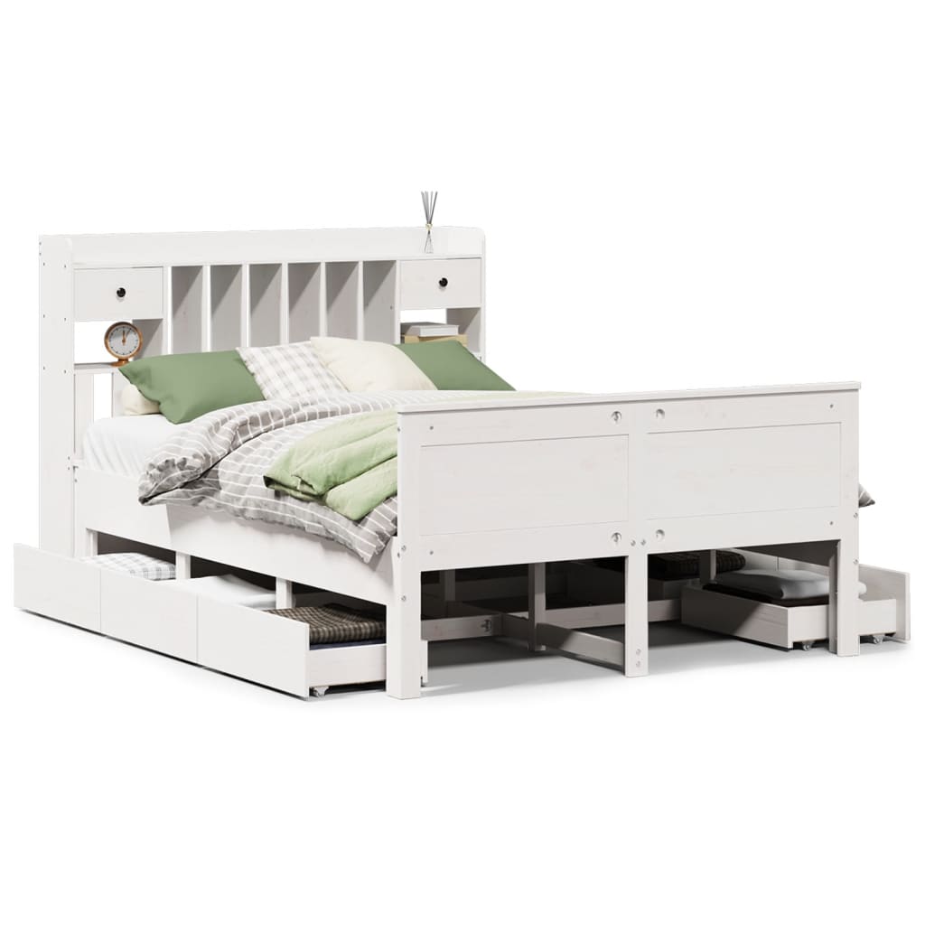 Bed met boekenkast zonder matras grenenhout wit 160x200 cm