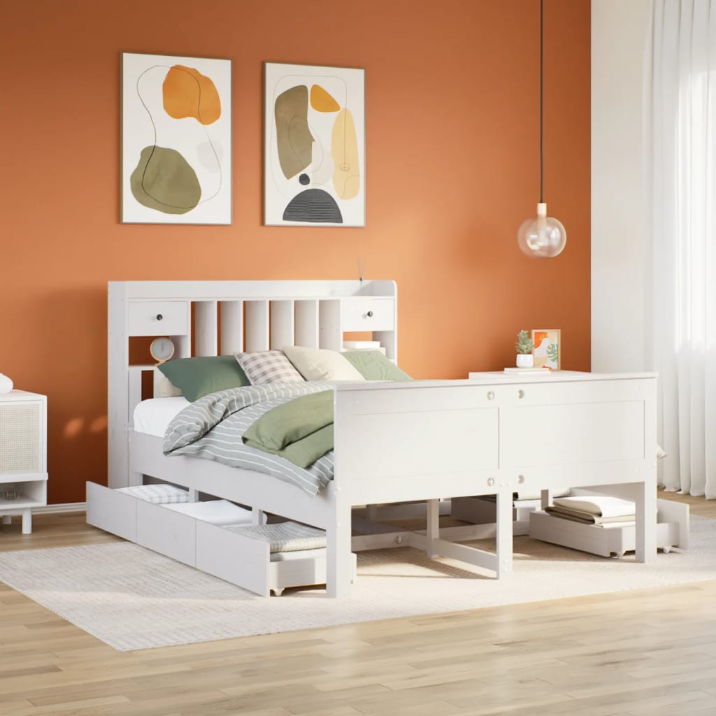 Bed met boekenkast zonder matras grenenhout wit 150x200 cm is nu te koop bij PeponiXL, paradijselijk wonen!