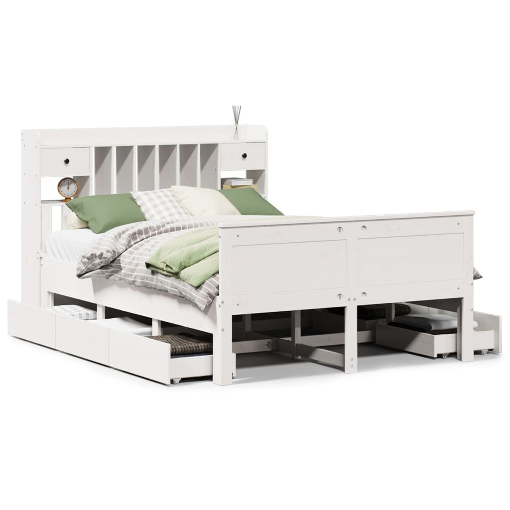 Bed met boekenkast zonder matras grenenhout wit 140x200 cm is nu te koop bij PeponiXL, paradijselijk wonen!