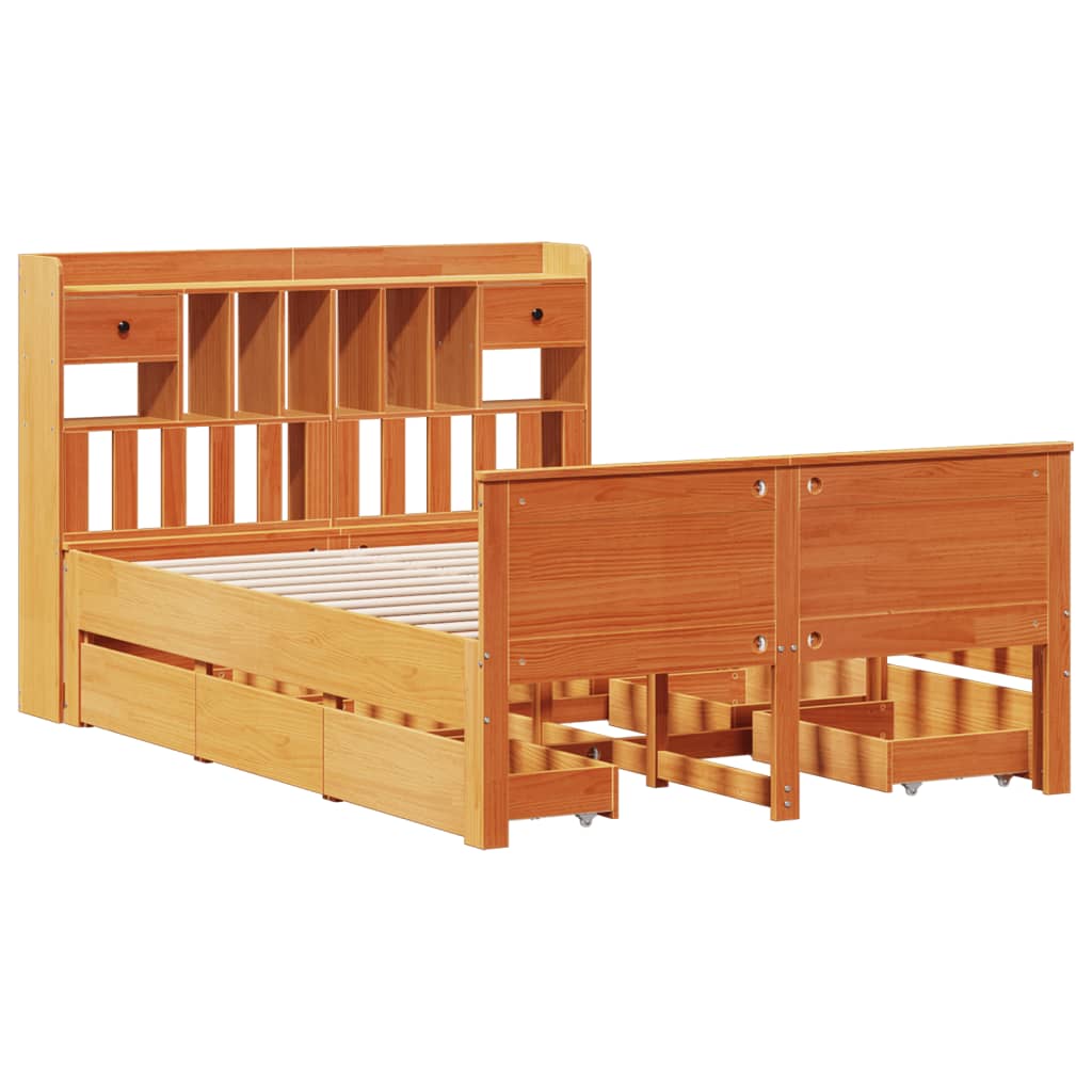 Bed met boekenkast zonder matras grenenhout wasbruin 140x200 cm is nu te koop bij PeponiXL, paradijselijk wonen!
