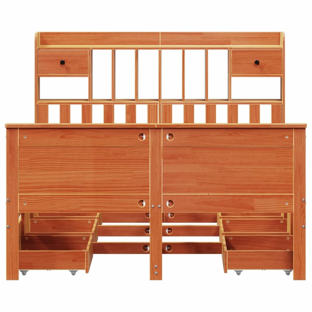 Bed met boekenkast zonder matras grenenhout wasbruin 140x200 cm is nu te koop bij PeponiXL, paradijselijk wonen!