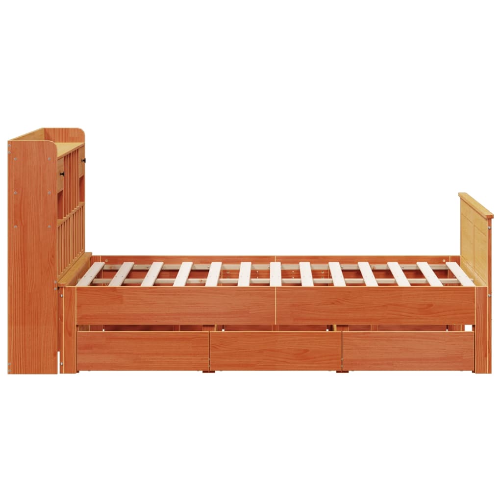Bed met boekenkast zonder matras grenenhout wasbruin 140x200 cm is nu te koop bij PeponiXL, paradijselijk wonen!