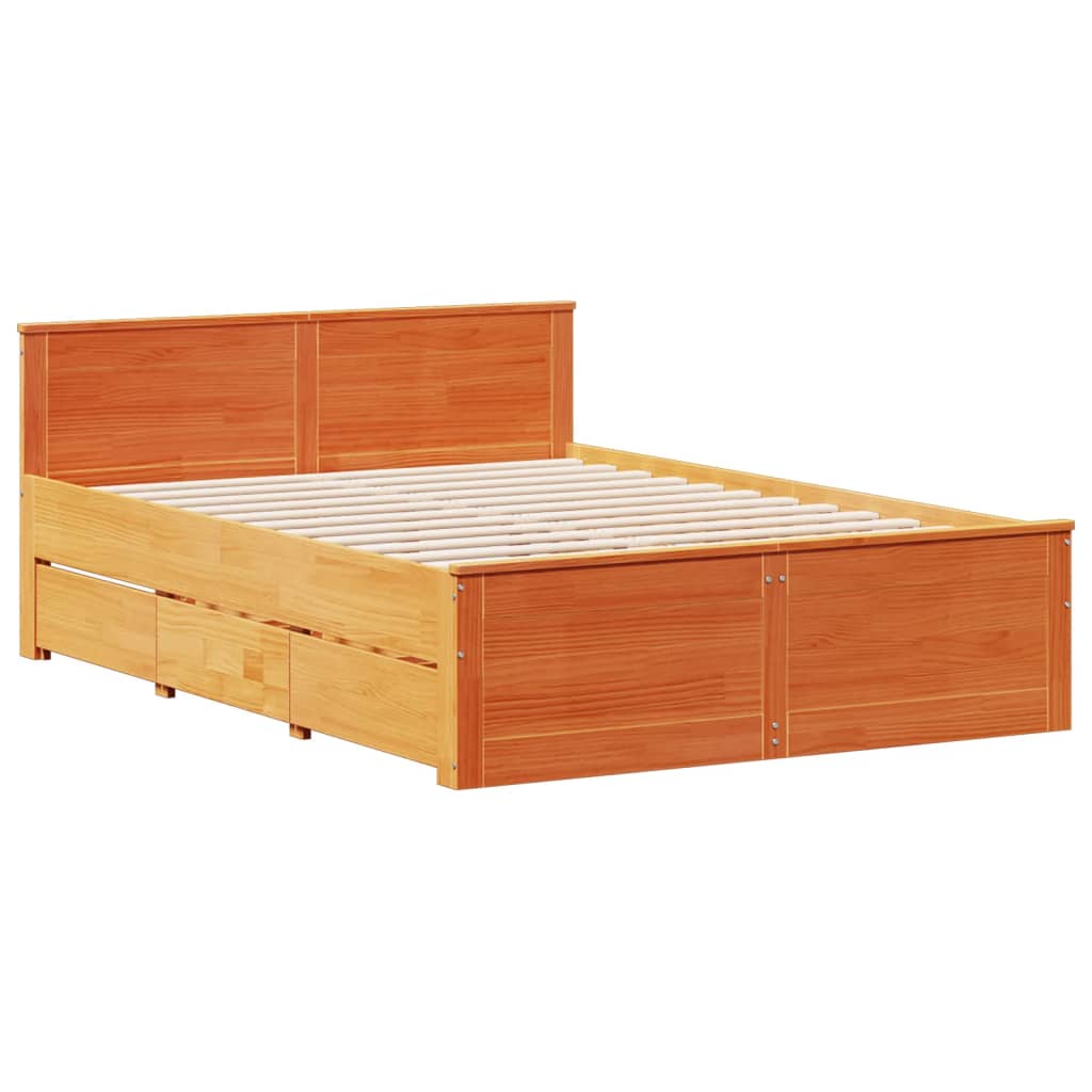 Bed met boekenkast zonder matras grenenhout wasbruin 140x200 cm is nu te koop bij PeponiXL, paradijselijk wonen!