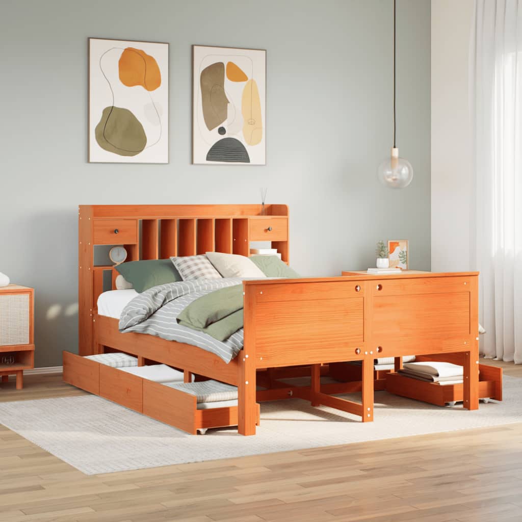 Bed met boekenkast zonder matras grenenhout wasbruin 140x200 cm is nu te koop bij PeponiXL, paradijselijk wonen!