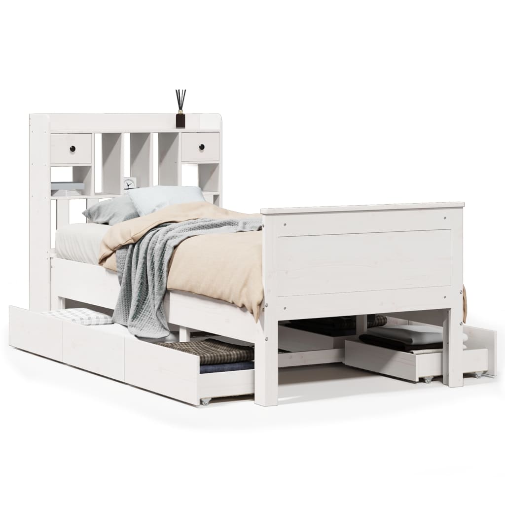 Bed met boekenkast zonder matras grenenhout wit 90x200 cm is nu te koop bij PeponiXL, paradijselijk wonen!