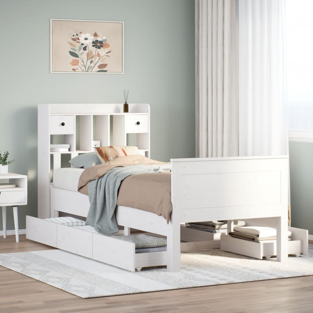Bed met boekenkast zonder matras grenenhout wit 90x200 cm is nu te koop bij PeponiXL, paradijselijk wonen!