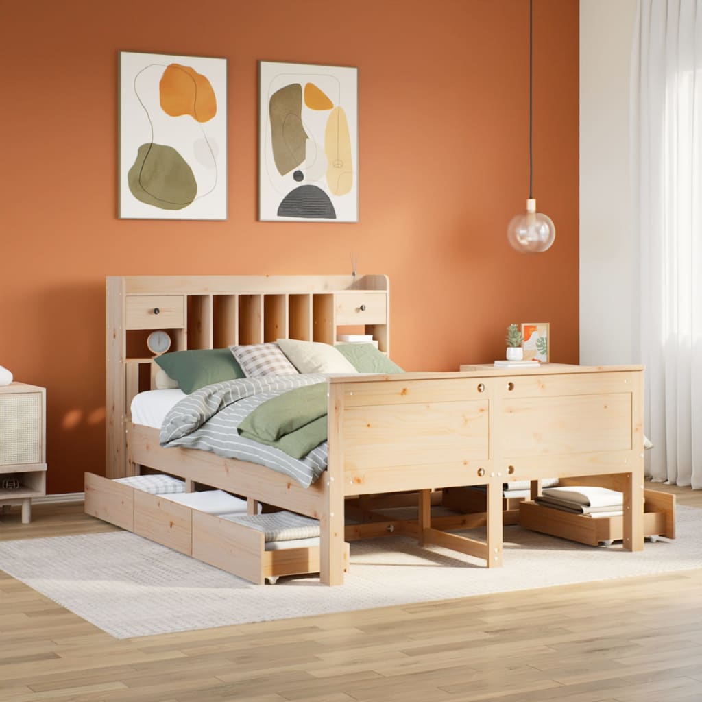 Bed met boekenkast zonder matras massief grenenhout 140x190 cm is nu te koop bij PeponiXL, paradijselijk wonen!