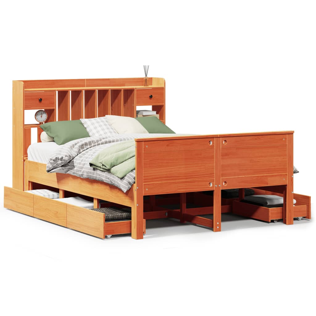 Bed met boekenkast zonder matras grenenhout wasbruin 140x190 cm is nu te koop bij PeponiXL, paradijselijk wonen!