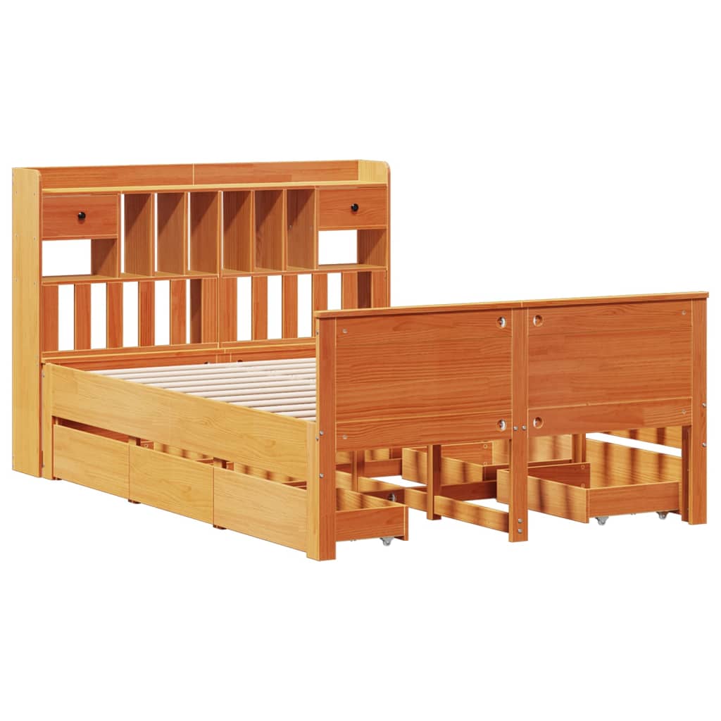 Bed met boekenkast zonder matras grenenhout wasbruin 140x190 cm is nu te koop bij PeponiXL, paradijselijk wonen!