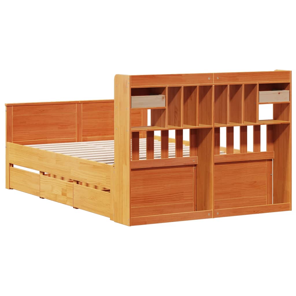 Bed met boekenkast zonder matras grenenhout wasbruin 140x190 cm is nu te koop bij PeponiXL, paradijselijk wonen!