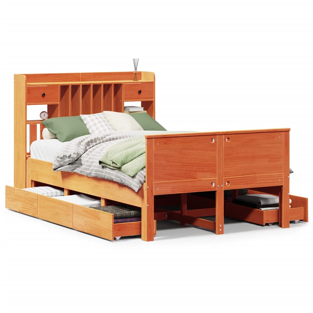 Bed met boekenkast zonder matras grenenhout wasbruin 135x190 cm is nu te koop bij PeponiXL, paradijselijk wonen!