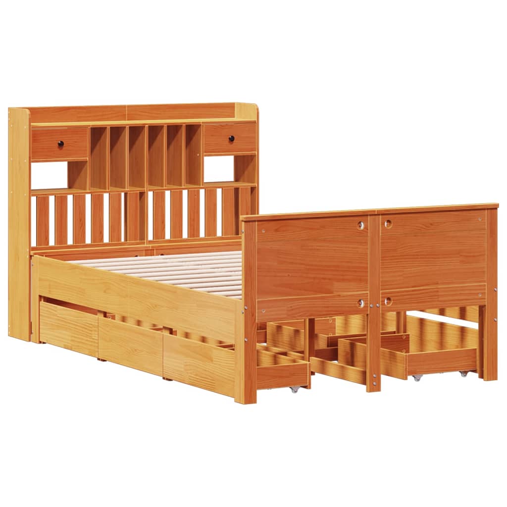 Bed met boekenkast zonder matras grenenhout wasbruin 135x190 cm is nu te koop bij PeponiXL, paradijselijk wonen!