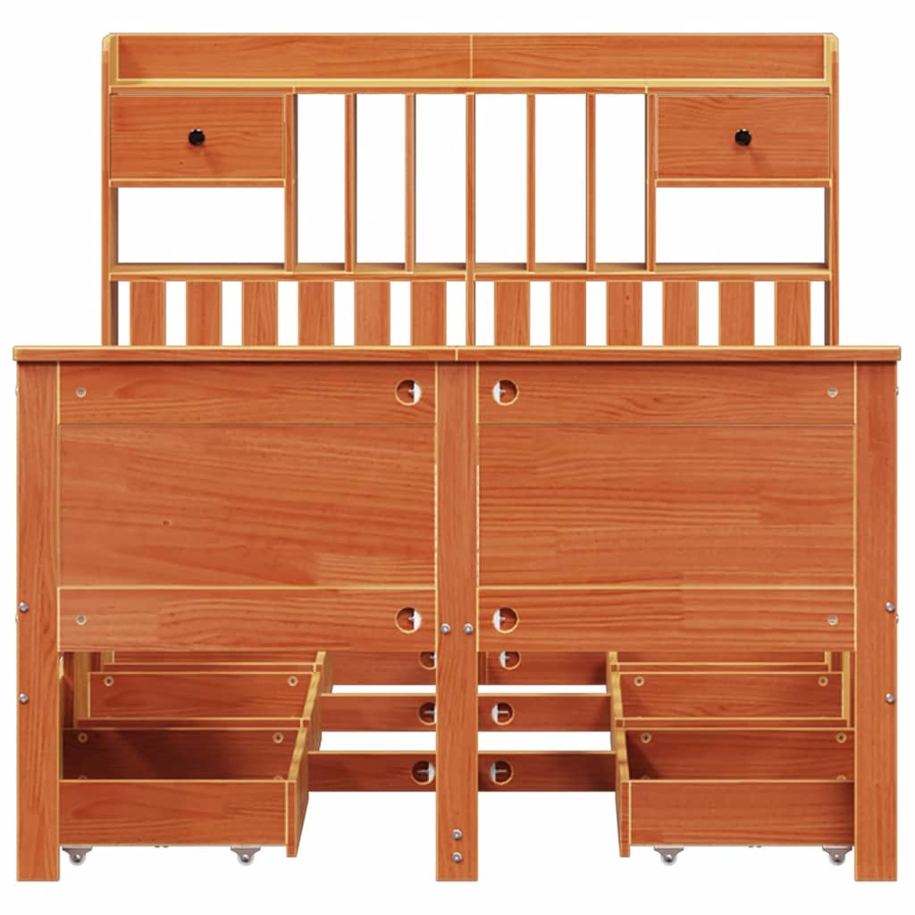 Bed met boekenkast zonder matras grenenhout wasbruin 135x190 cm is nu te koop bij PeponiXL, paradijselijk wonen!