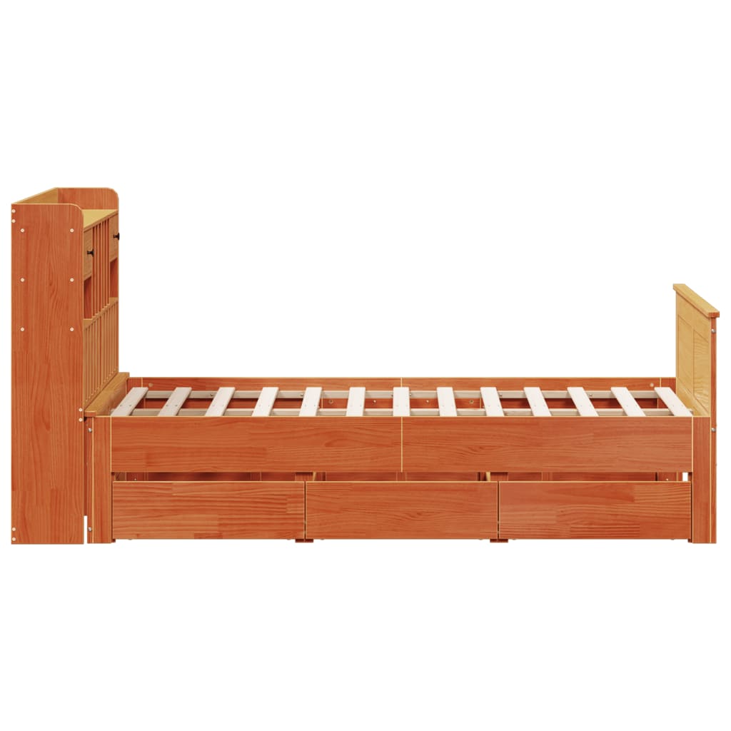 Bed met boekenkast zonder matras grenenhout wasbruin 135x190 cm is nu te koop bij PeponiXL, paradijselijk wonen!