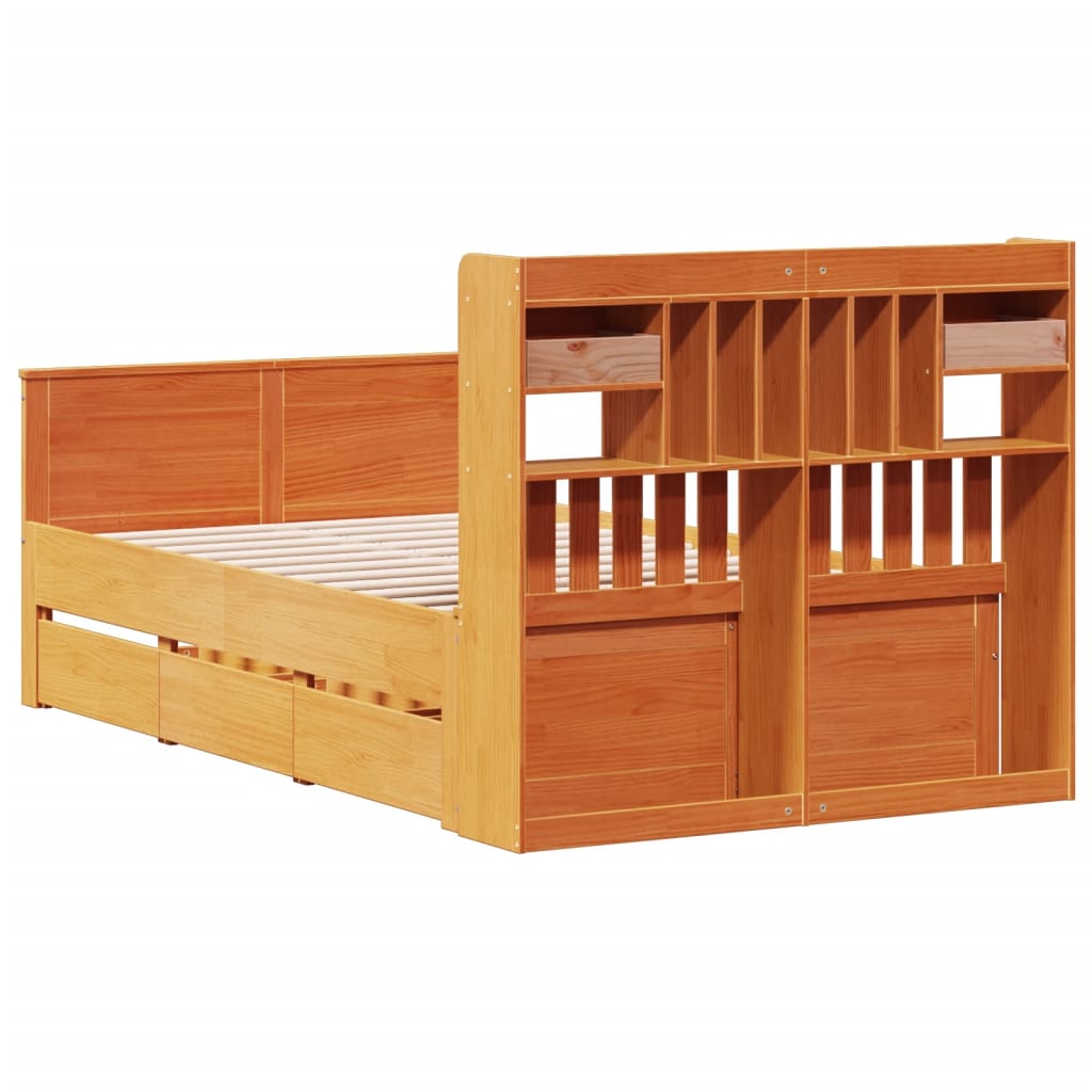Bed met boekenkast zonder matras grenenhout wasbruin 135x190 cm is nu te koop bij PeponiXL, paradijselijk wonen!