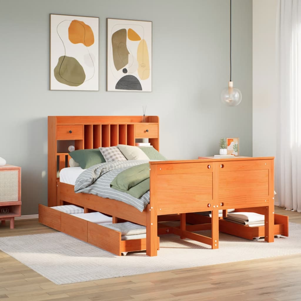 Bed met boekenkast zonder matras grenenhout wasbruin 135x190 cm is nu te koop bij PeponiXL, paradijselijk wonen!