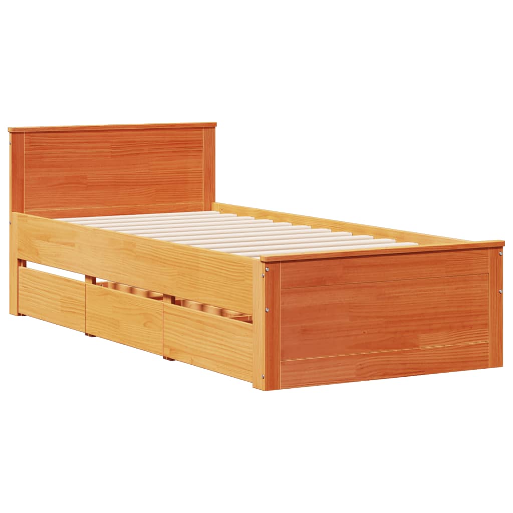 Bed met boekenkast zonder matras grenenhout wasbruin 75x190 cm is nu te koop bij PeponiXL, paradijselijk wonen!