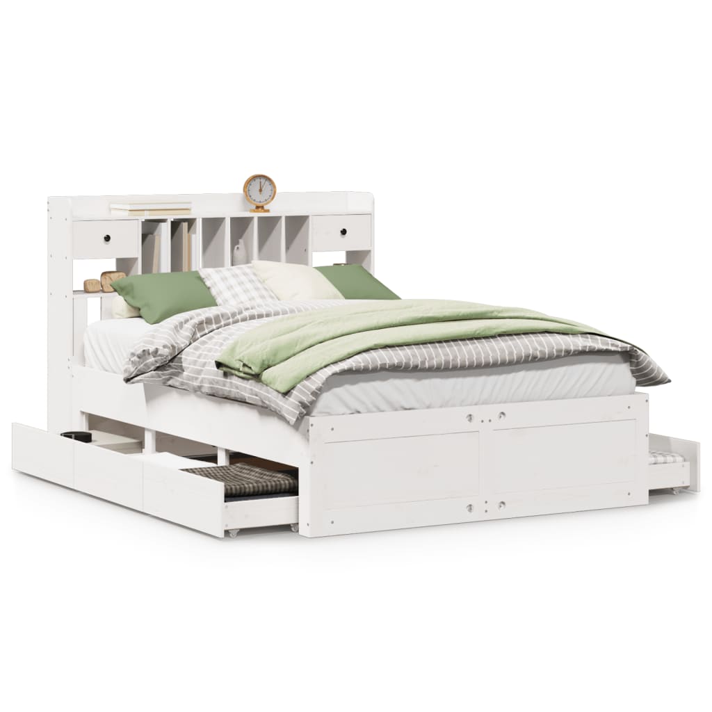 Bed met boekenkast zonder matras grenenhout wit 150x200 cm is nu te koop bij PeponiXL, paradijselijk wonen!