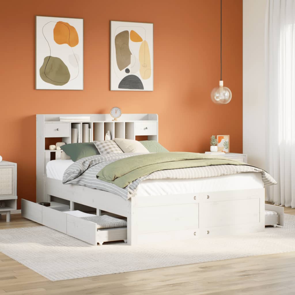 Bed met boekenkast zonder matras grenenhout wit 150x200 cm is nu te koop bij PeponiXL, paradijselijk wonen!