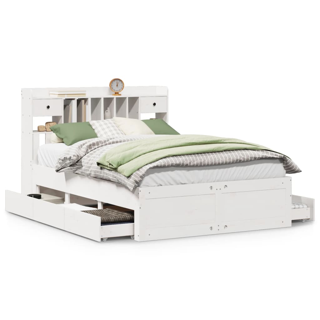 Bed met boekenkast zonder matras grenenhout wit 140x200 cm is nu te koop bij PeponiXL, paradijselijk wonen!