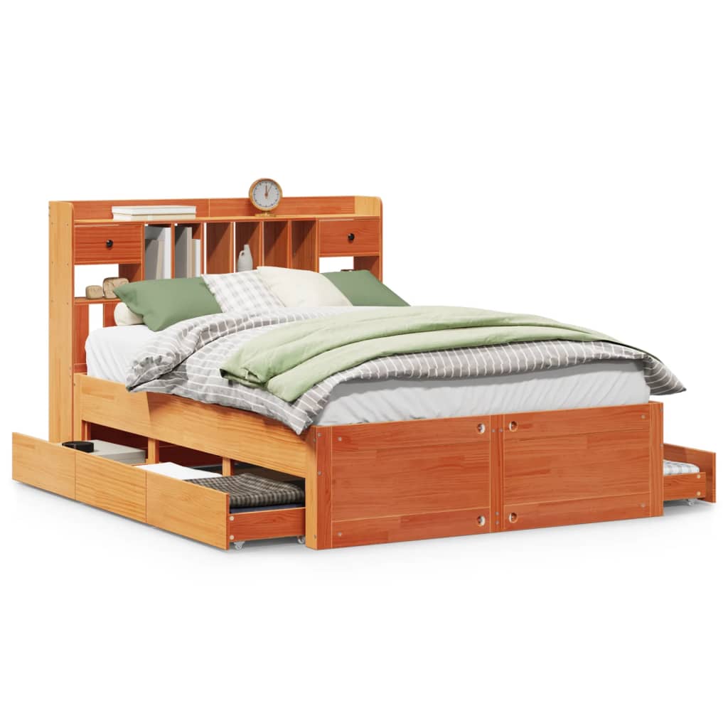 Bed met boekenkast zonder matras grenenhout wasbruin 140x200 cm is nu te koop bij PeponiXL, paradijselijk wonen!