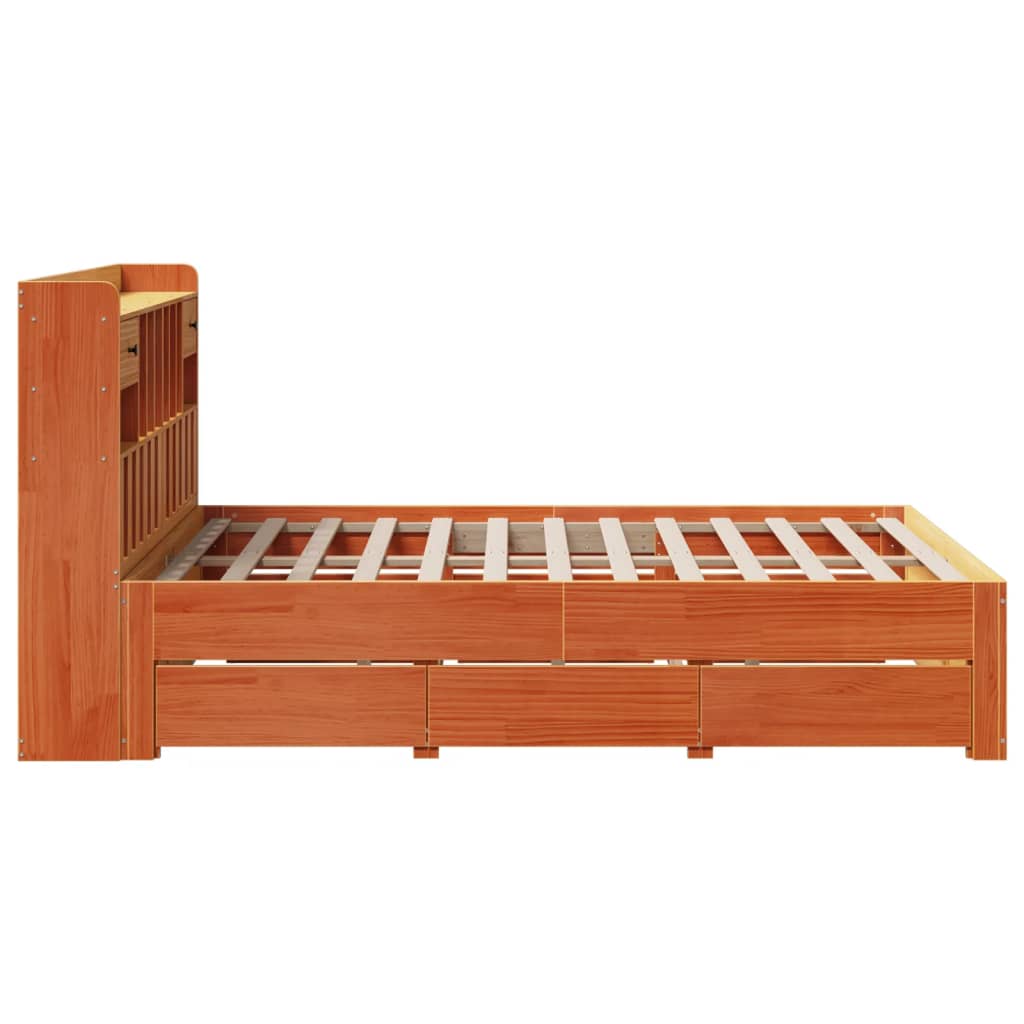 Bed met boekenkast zonder matras grenenhout wasbruin 140x200 cm is nu te koop bij PeponiXL, paradijselijk wonen!