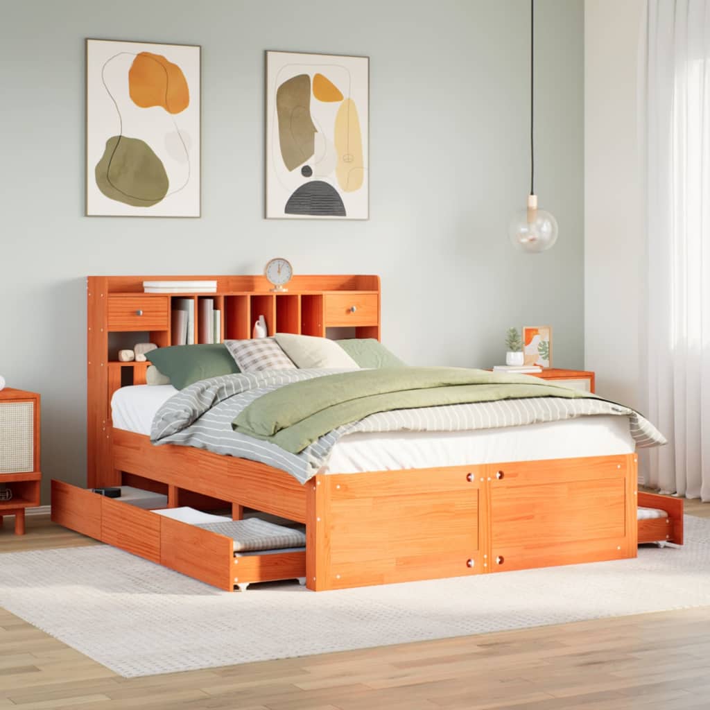 Bed met boekenkast zonder matras grenenhout wasbruin 140x200 cm is nu te koop bij PeponiXL, paradijselijk wonen!