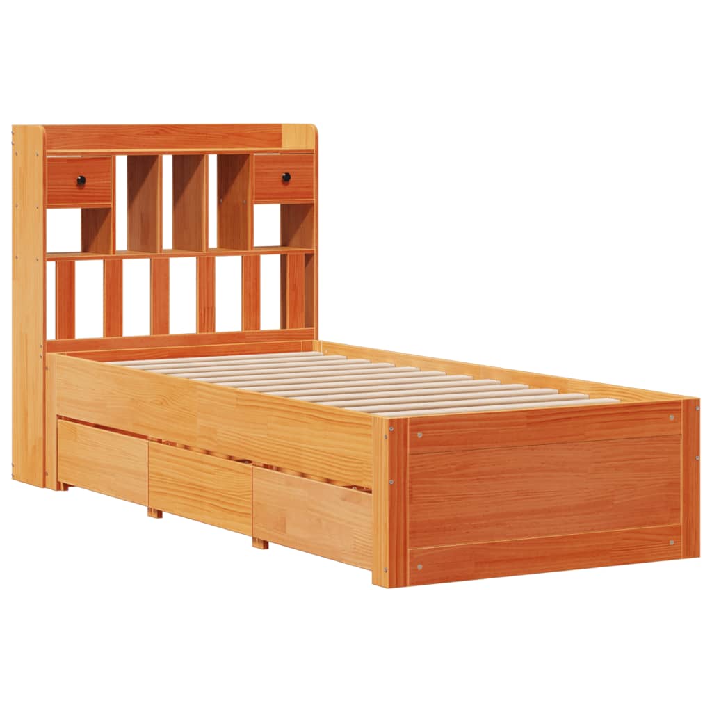 Bed met boekenkast zonder matras grenenhout wasbruin 100x200 cm is nu te koop bij PeponiXL, paradijselijk wonen!