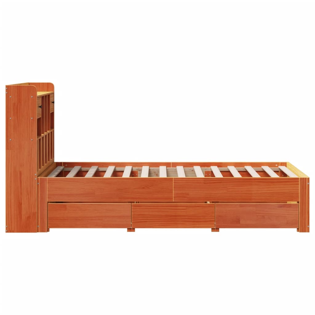 Bed met boekenkast zonder matras grenenhout wasbruin 100x200 cm is nu te koop bij PeponiXL, paradijselijk wonen!