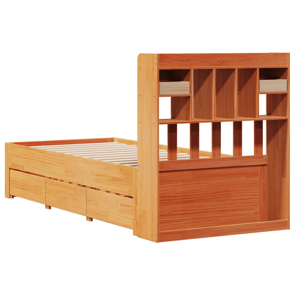 Bed met boekenkast zonder matras grenenhout wasbruin 100x200 cm is nu te koop bij PeponiXL, paradijselijk wonen!
