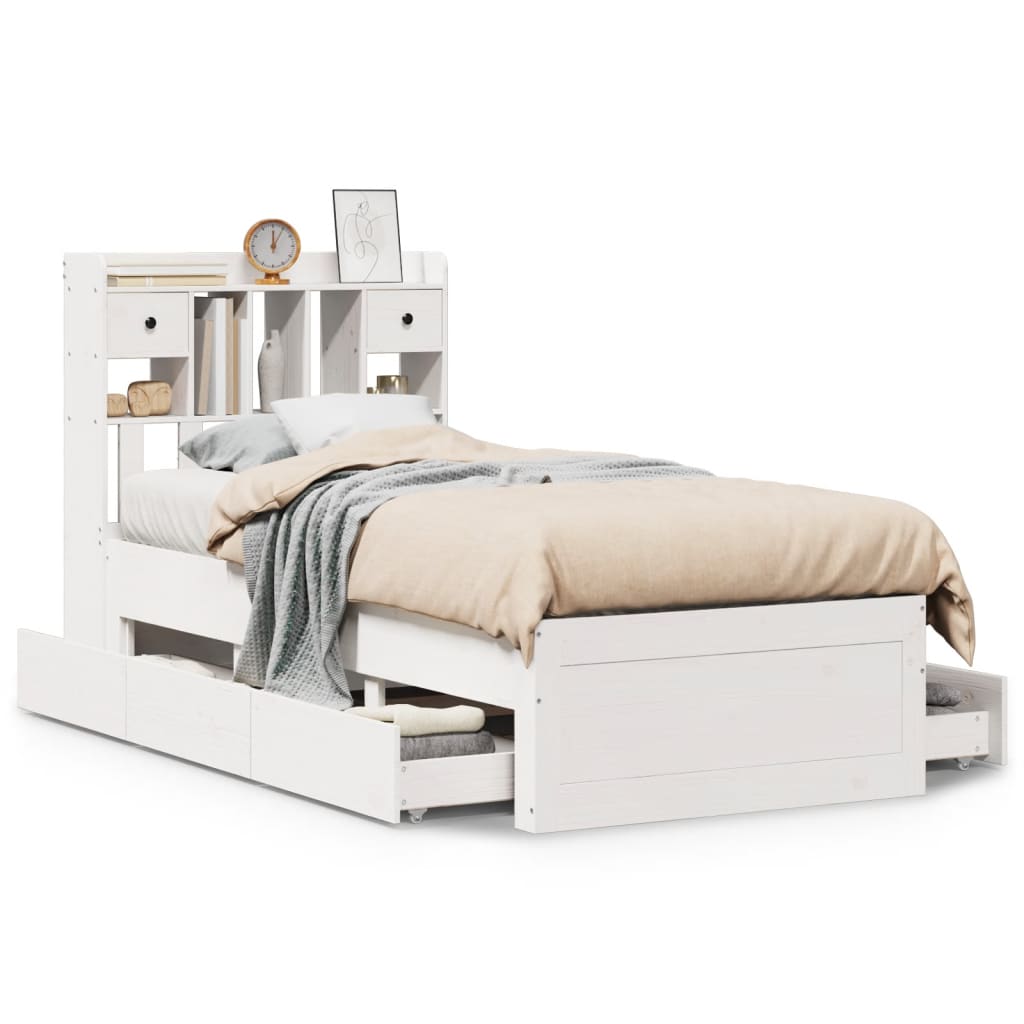 Bed met boekenkast zonder matras grenenhout wit 90x200 cm is nu te koop bij PeponiXL, paradijselijk wonen!