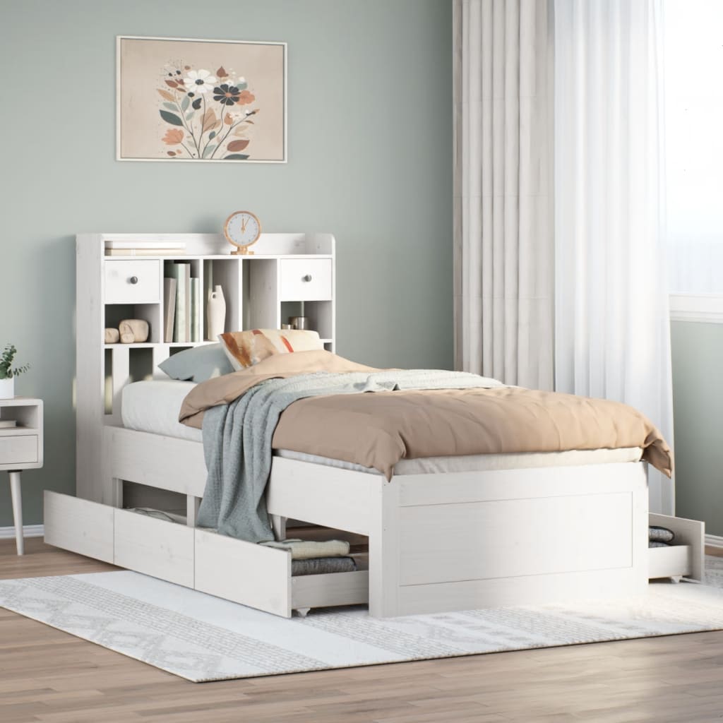 Bed met boekenkast zonder matras grenenhout wit 90x200 cm is nu te koop bij PeponiXL, paradijselijk wonen!