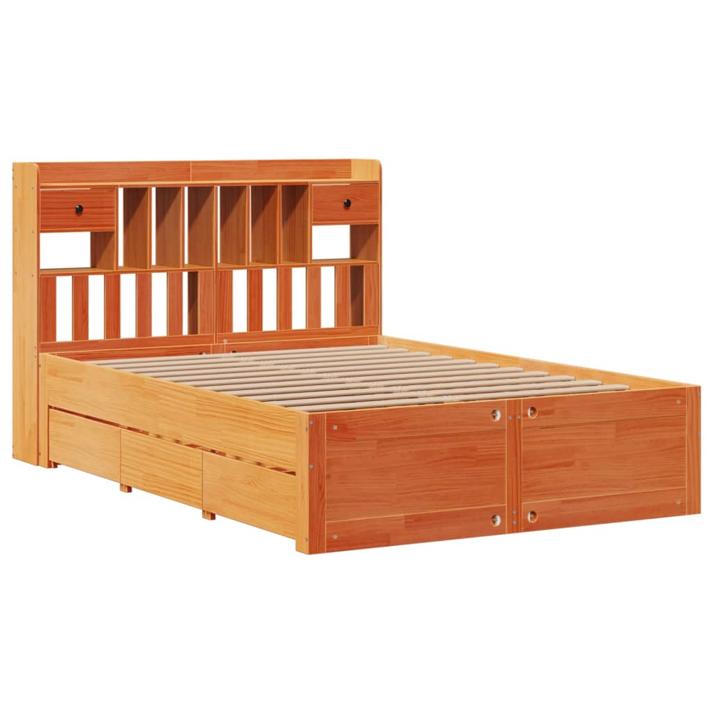 Bed met boekenkast zonder matras grenenhout wasbruin 140x190 cm is nu te koop bij PeponiXL, paradijselijk wonen!