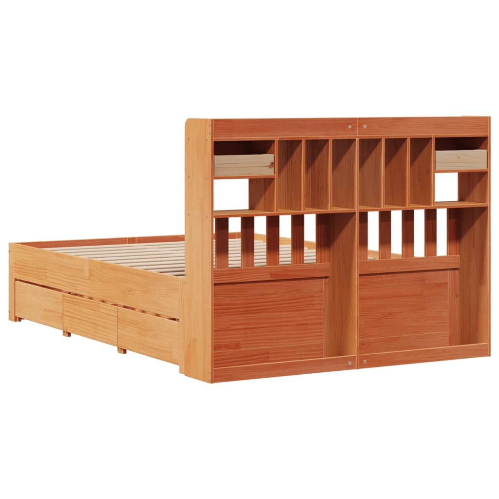 Bed met boekenkast zonder matras grenenhout wasbruin 140x190 cm is nu te koop bij PeponiXL, paradijselijk wonen!