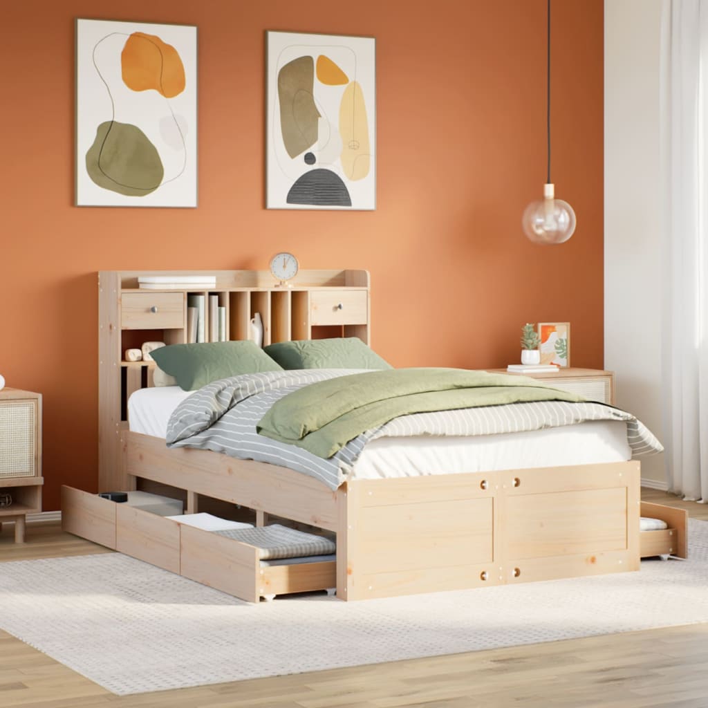Bed met boekenkast zonder matras massief grenenhout 135x190 cm is nu te koop bij PeponiXL, paradijselijk wonen!