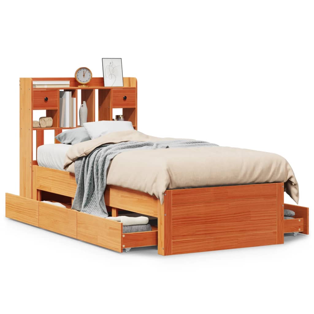 Bed met boekenkast zonder matras grenenhout wasbruin 75x190 cm is nu te koop bij PeponiXL, paradijselijk wonen!