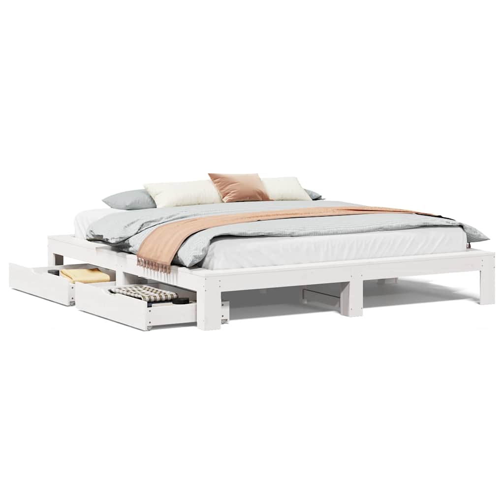 Bedframe zonder matras massief grenenhout wit 200x200 cm is nu te koop bij PeponiXL, paradijselijk wonen!