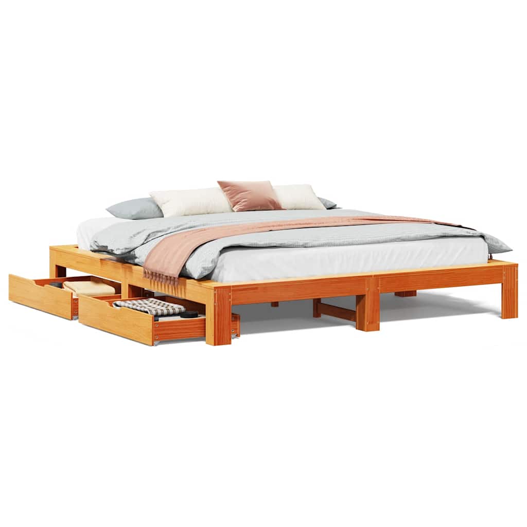 Bedframe zonder matras massief grenenhout wasbruin 200x200 cm is nu te koop bij PeponiXL, paradijselijk wonen!