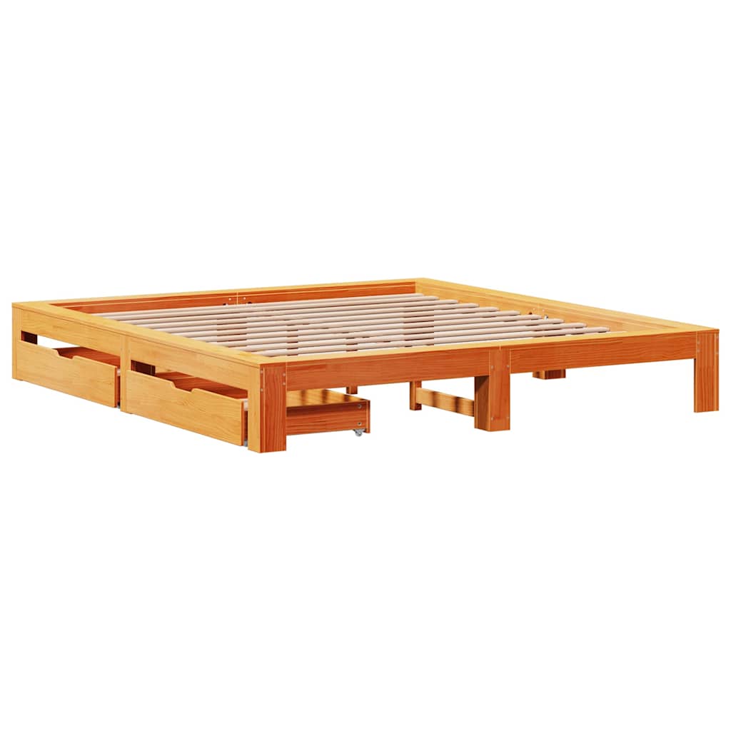 Bedframe zonder matras massief grenenhout wasbruin 200x200 cm is nu te koop bij PeponiXL, paradijselijk wonen!