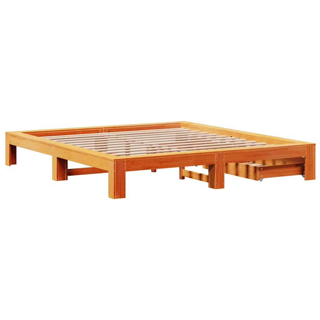 Bedframe zonder matras massief grenenhout wasbruin 200x200 cm is nu te koop bij PeponiXL, paradijselijk wonen!