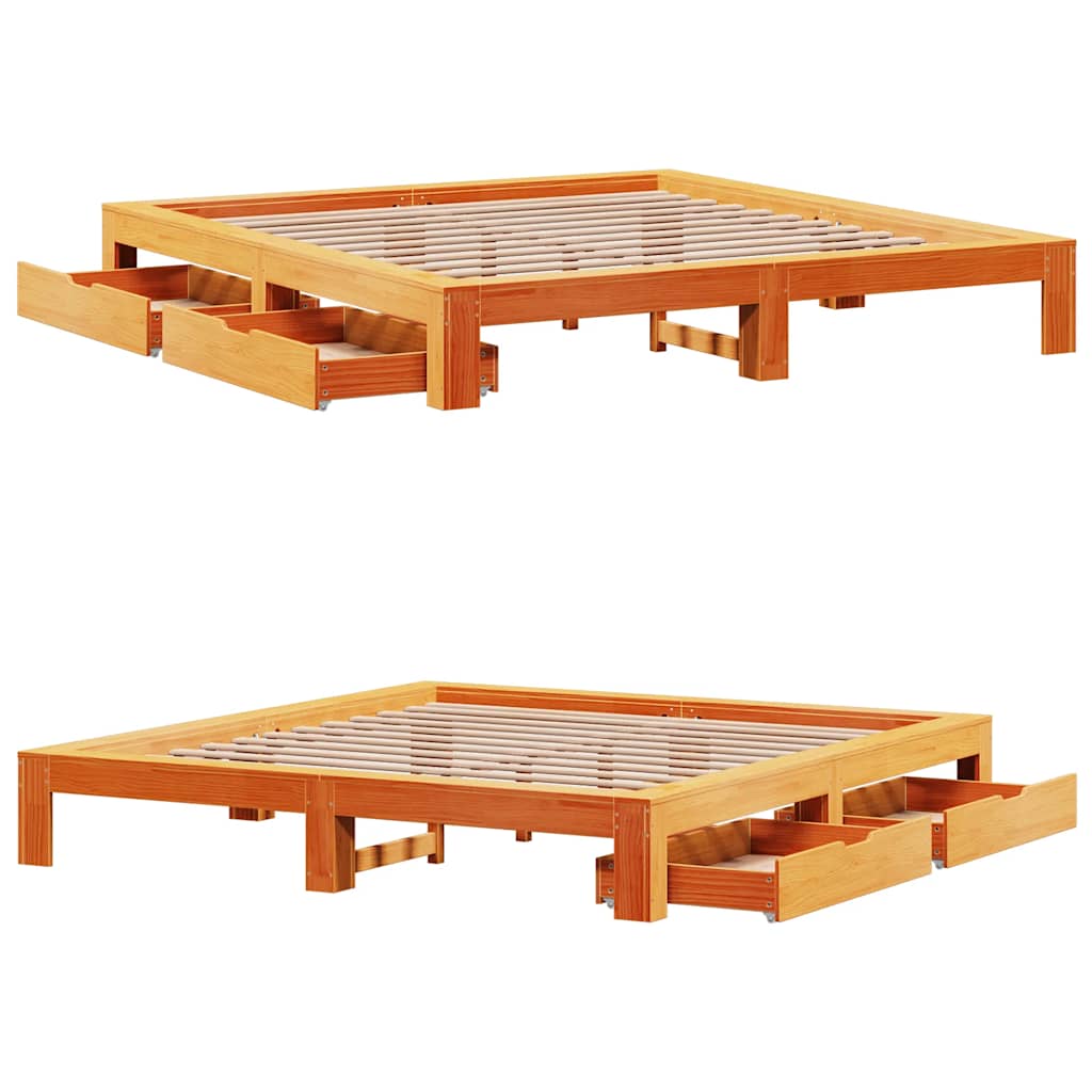 Bedframe zonder matras massief grenenhout wasbruin 200x200 cm is nu te koop bij PeponiXL, paradijselijk wonen!