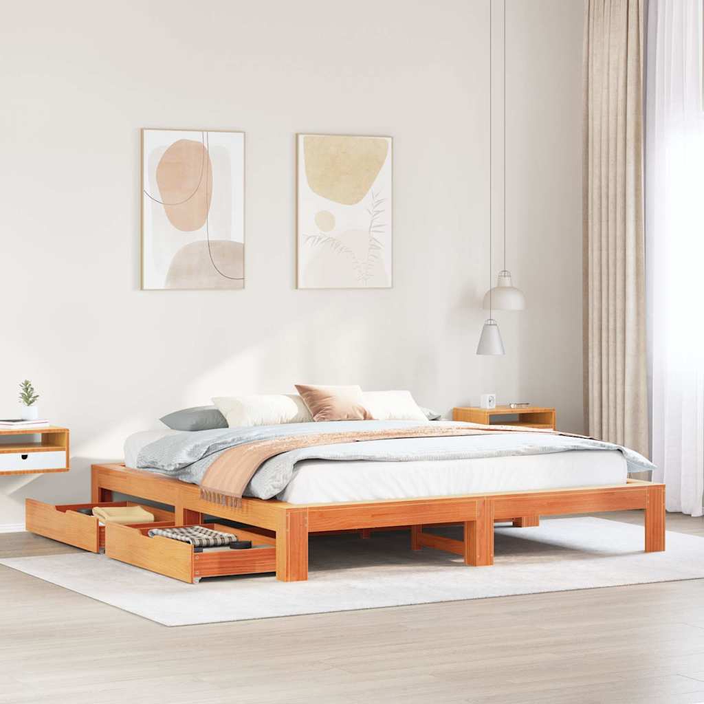 Bedframe zonder matras massief grenenhout wasbruin 200x200 cm is nu te koop bij PeponiXL, paradijselijk wonen!