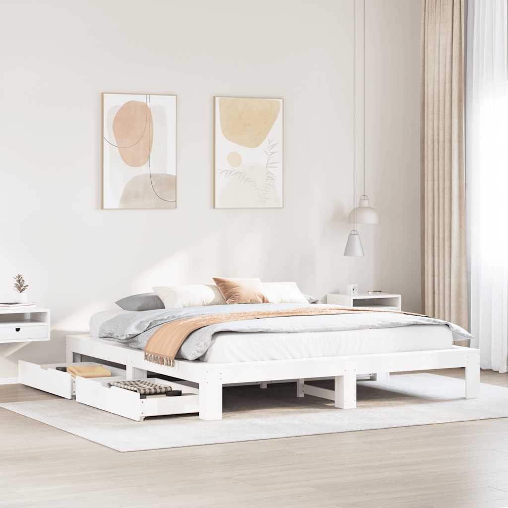 Bedframe zonder matras massief grenenhout wit 180x200 cm is nu te koop bij PeponiXL, paradijselijk wonen!