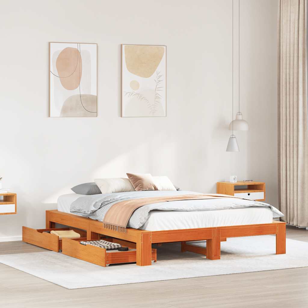 Bedframe zonder matras massief grenenhout wasbruin 160x200 cm is nu te koop bij PeponiXL, paradijselijk wonen!