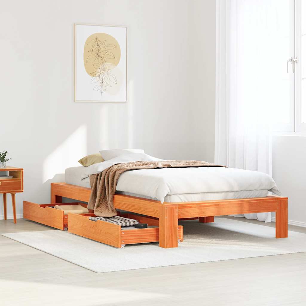 Bedframe zonder matras massief grenenhout wasbruin 100x200 cm is nu te koop bij PeponiXL, paradijselijk wonen!