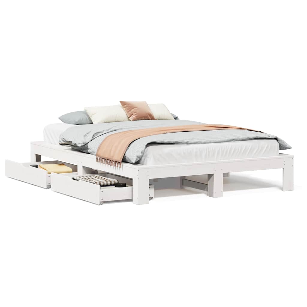 Bedframe zonder matras massief grenenhout wit 140x190 cm is nu te koop bij PeponiXL, paradijselijk wonen!